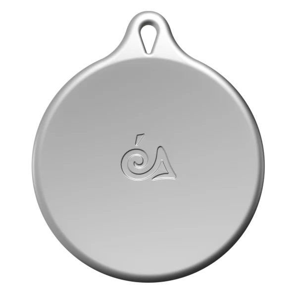 Rear Side of 'Scripts into Circle' Silver Crescent Pendant Inner convex surface of sterling silver crescent pendant from 'Scripts into Circle' - philosophical jewelry with maker’s mark
