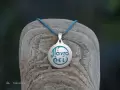 "Panta rhei" Handcrafted sterling silver pendant with turquoise enameled letters & leather cord