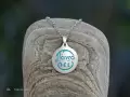 "Panta rhei" Handcrafted sterling silver pendant with turquoise enameled letters & natural silver chain